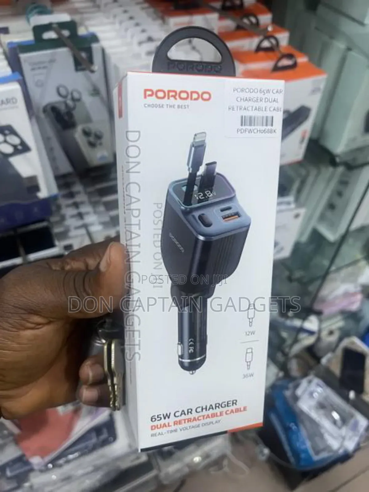 Porodo 65w Car Charger With Dual Retractable Cable