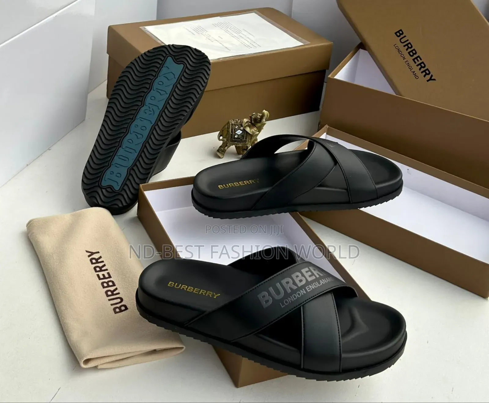 Burberry Leather Black Slippers