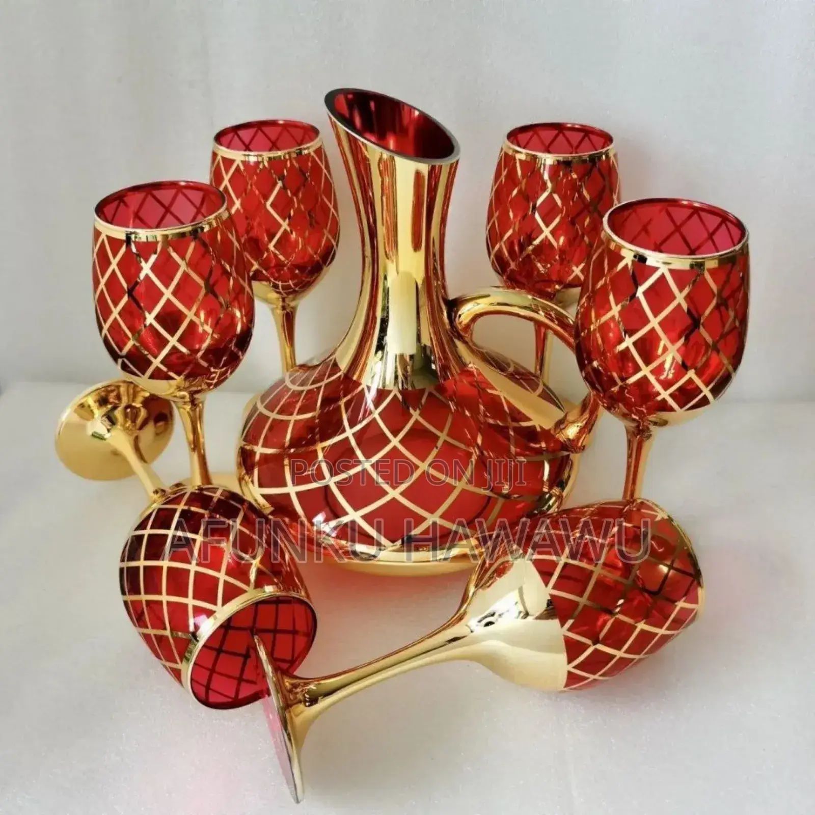 Luxury Gold Glass Wine Decanter With 6pcs Wine Glass Set