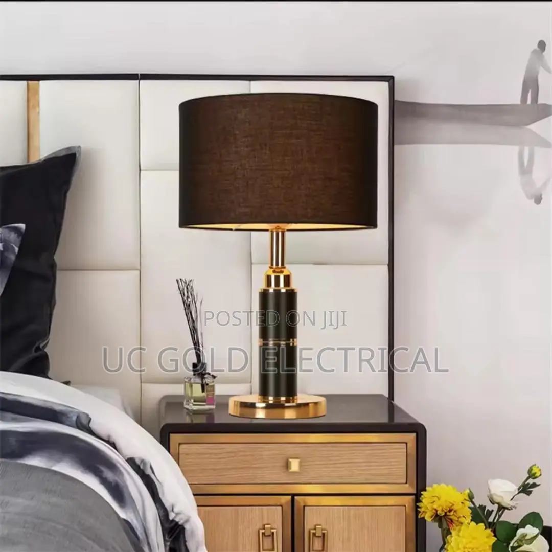 Nordic Black Fabric Cylindrical Table Lamps Bedroom Bedside