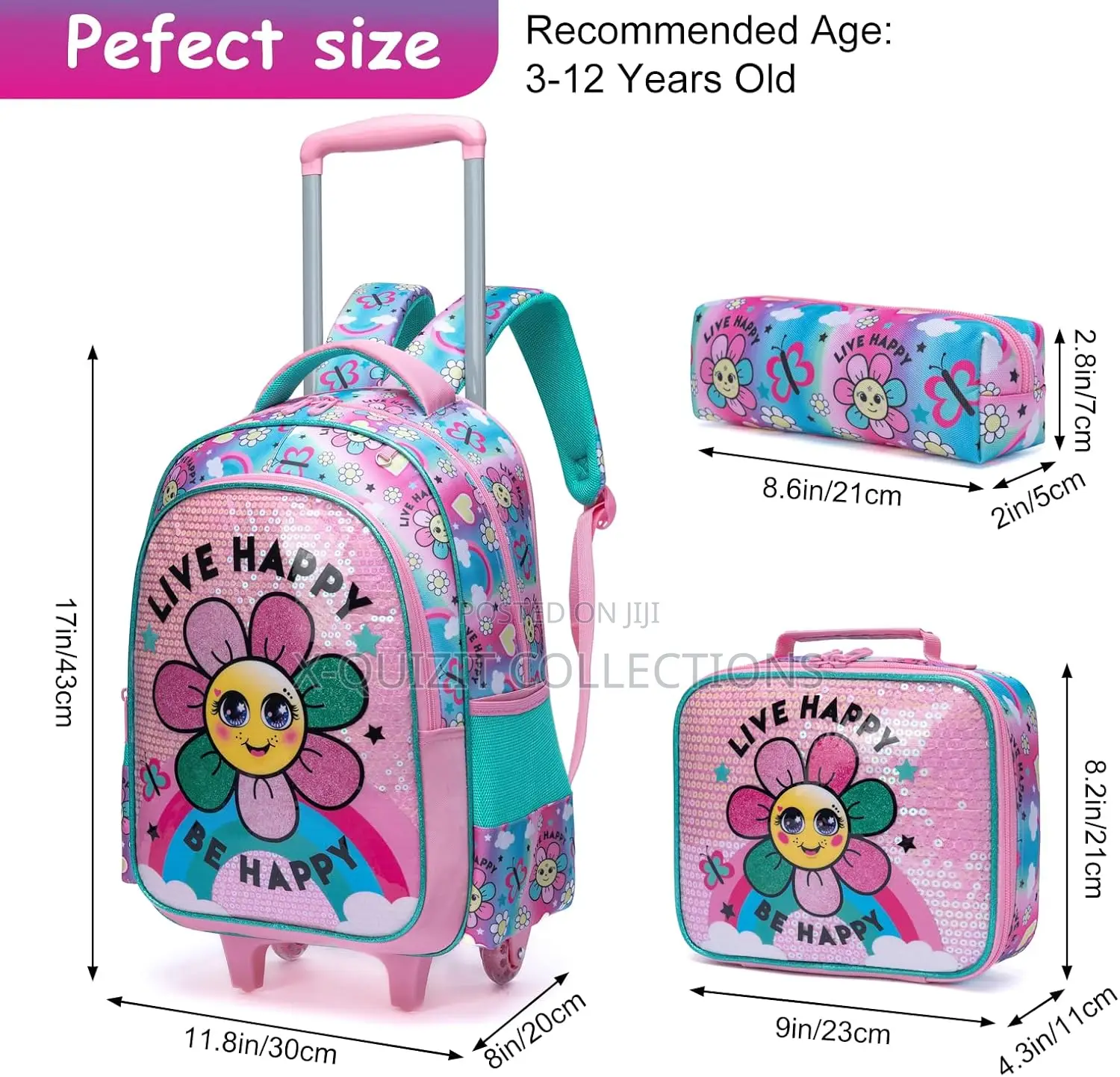 Quality 3pc Trolley School Bag – (17") Sunflower