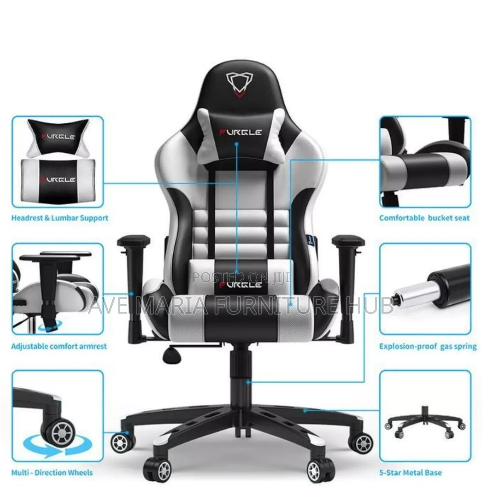 Furgle Ergonomic Gaming Chair, Adjustable/Swivel