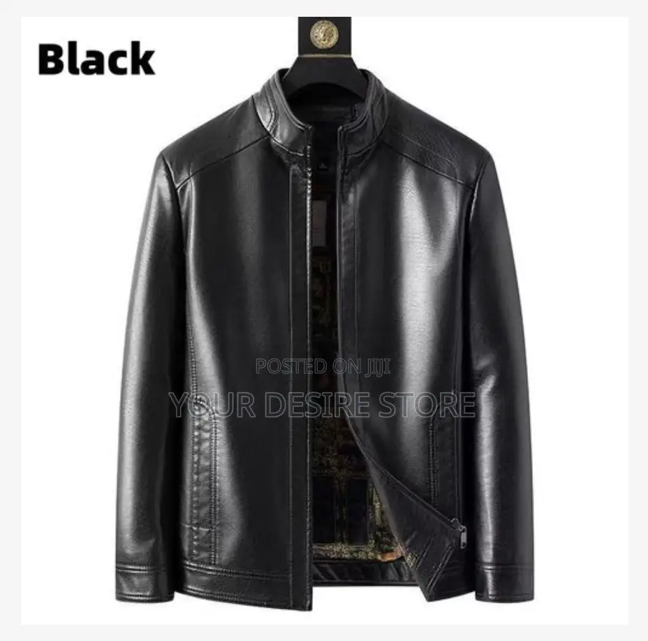 Men's Big Size Windproof Leather Jacket-Black