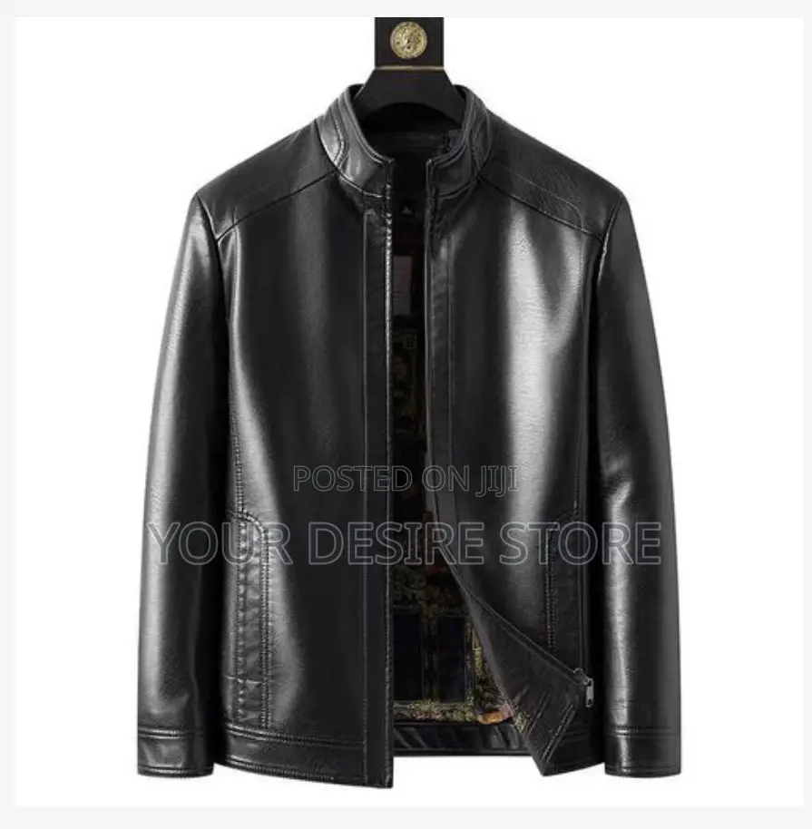 Men's Big Size Windproof Leather Jacket-Black
