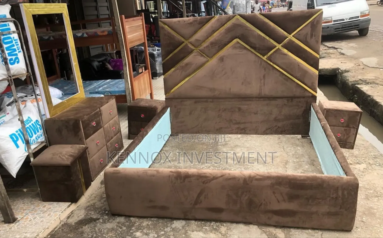 6 by 6 Dark Brown Bedframe With 2 Bedsides