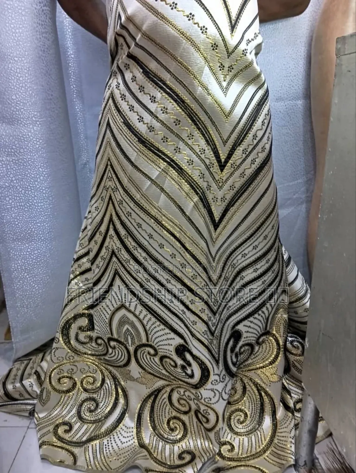 Gold, Black and White Brocade (Per Yard)