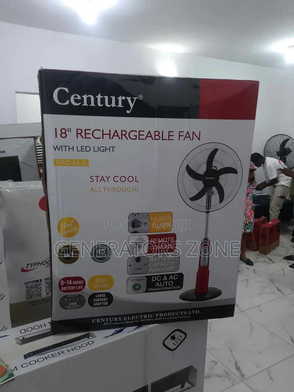 Century 18-inch Rechargeable Fan – Strong Airflow