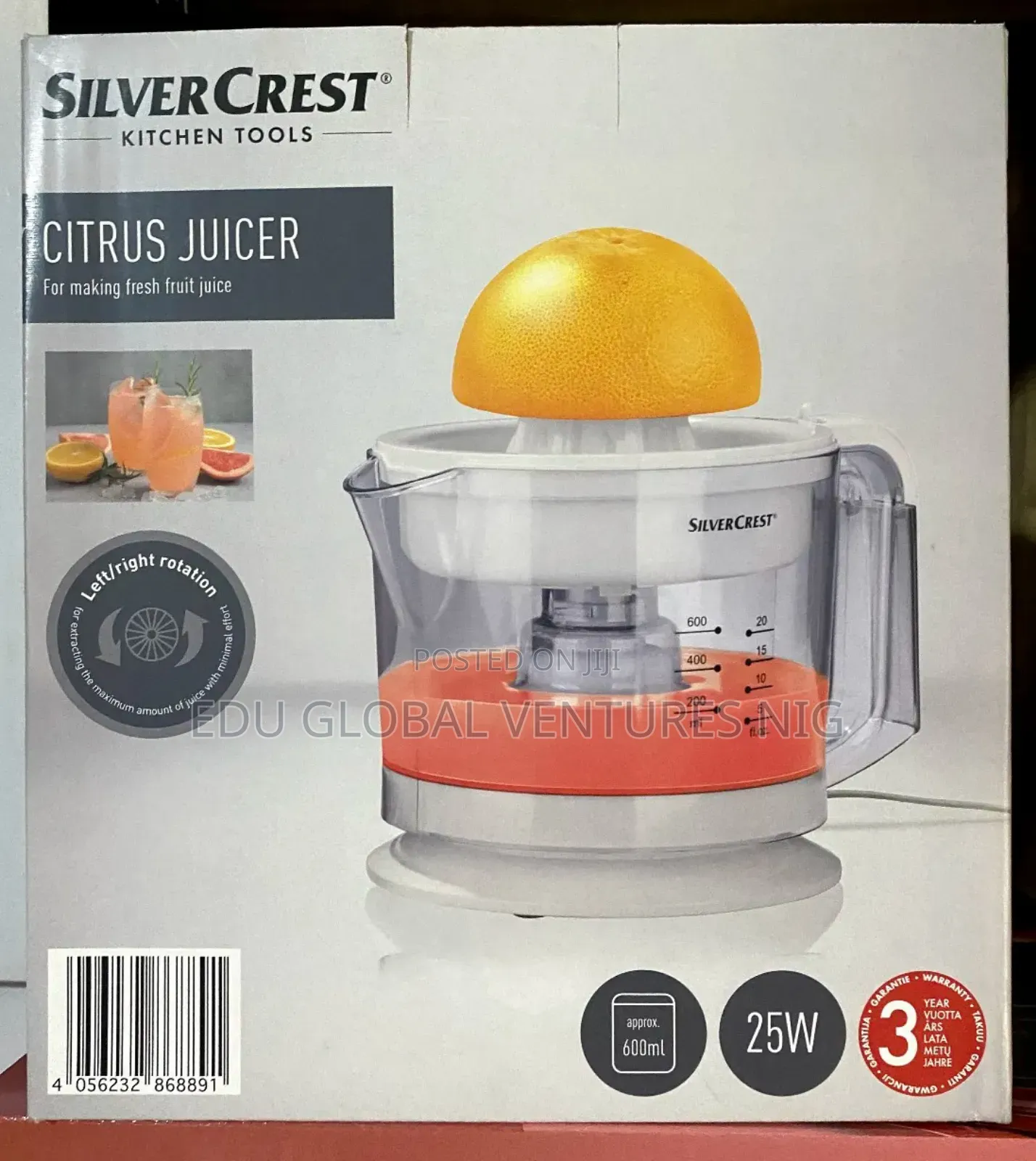 Silvercrest Citrus Juicer. 600ml, 25watts.