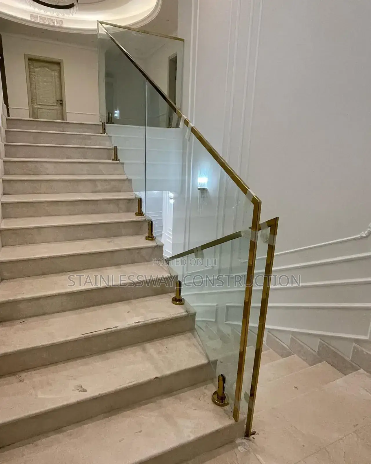 Staircase Glass Work With Spigot Stand and Touch of Gold