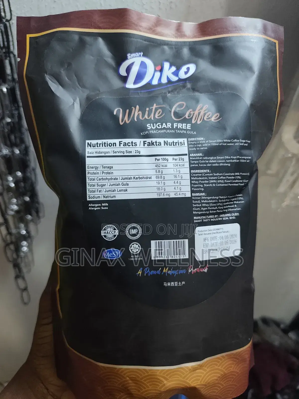 Smart Diko 2‐In‐1 White Coffee (Sugar Free, 15 Sachets)