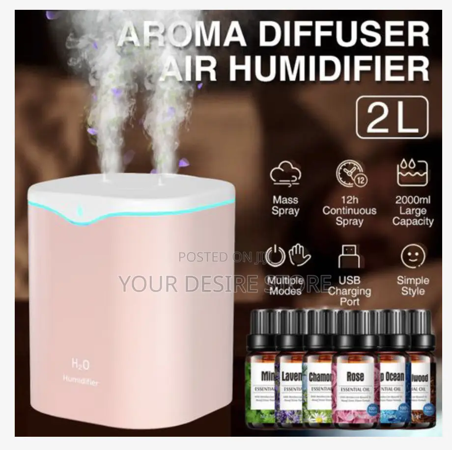 2l Double Spray Humidifiers Led Light + 6 Aromatherapy Oil