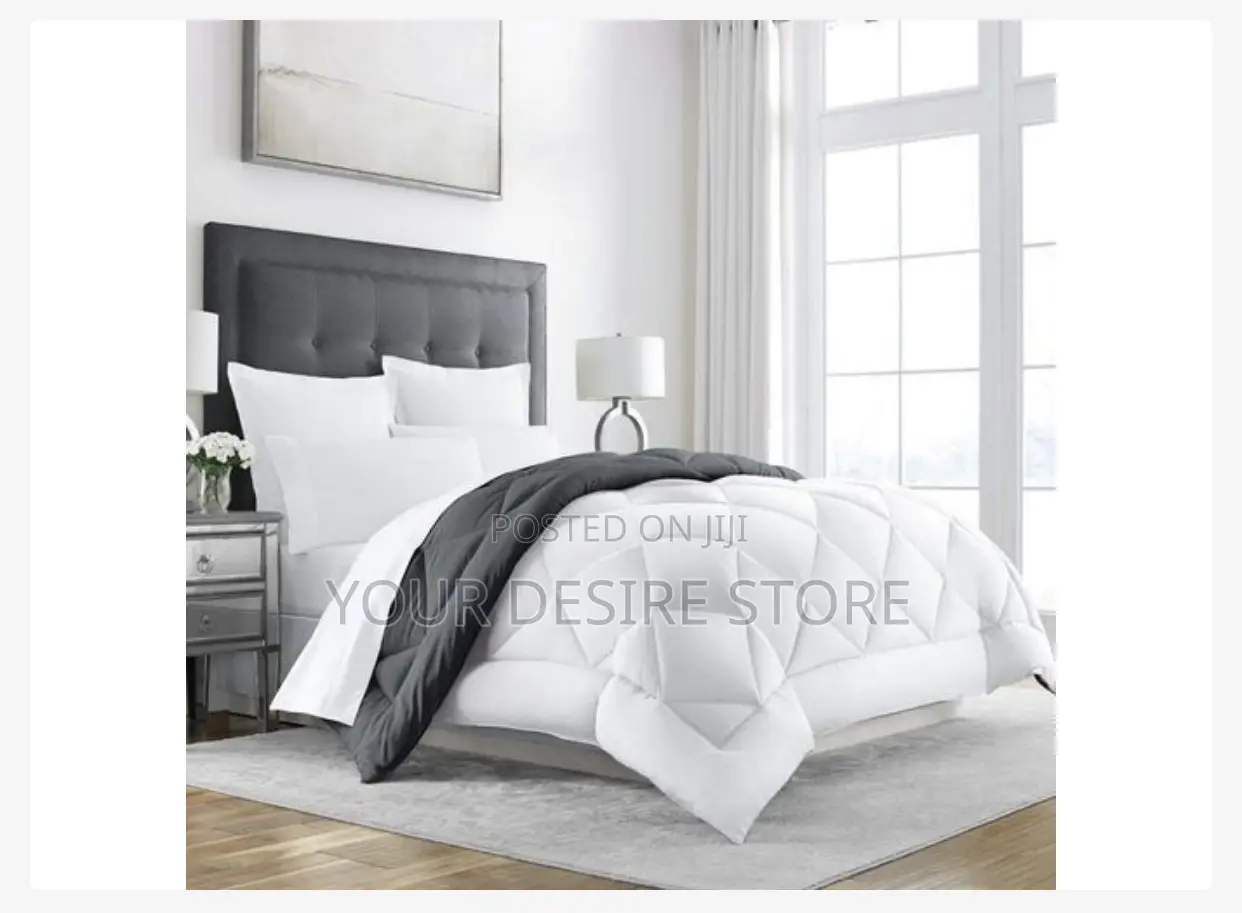 Quality Duvet, Bedsheet With Pillow Cases-White/Grey