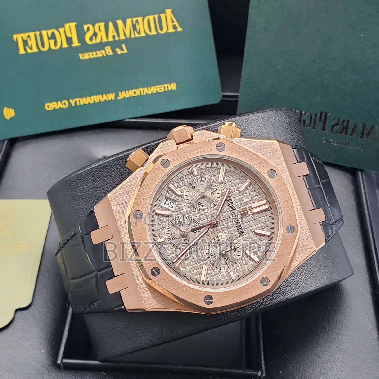 Original Audemars Piguet Black Genuine Leather Strap Watch in Store