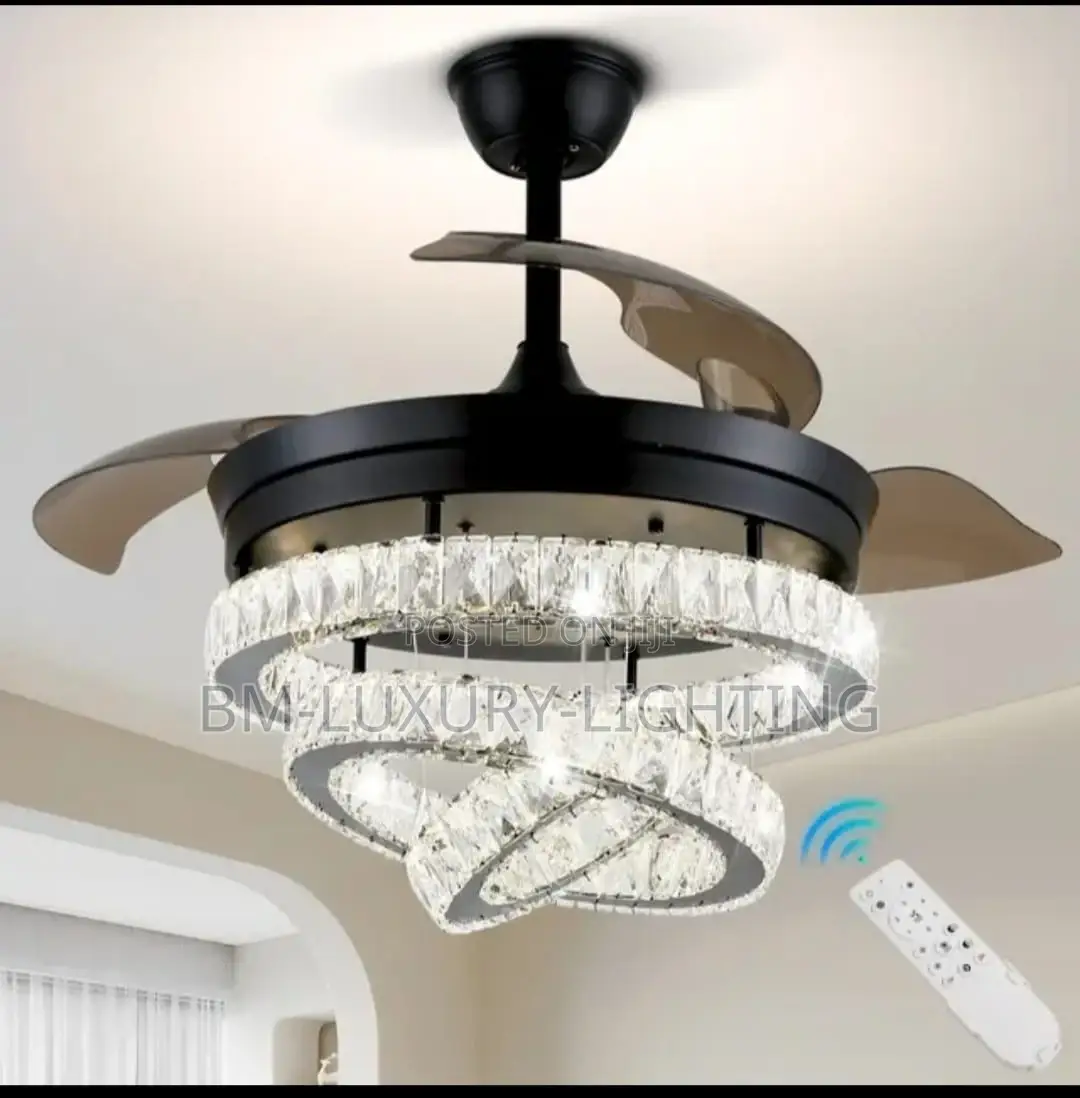 3 Crystal Ring Nordic Fan Led Chandelier
