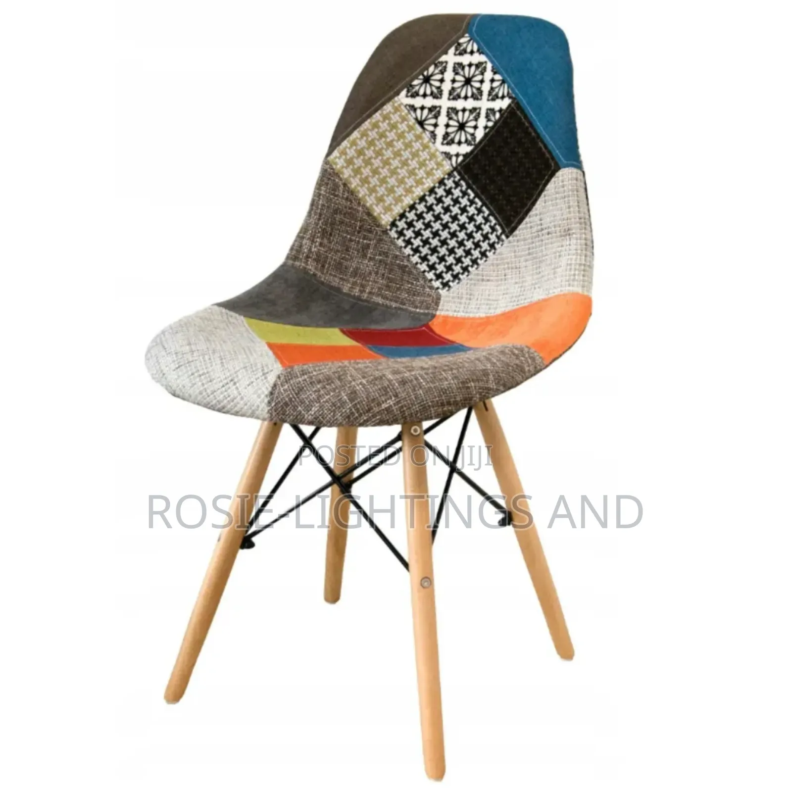 Patchwork Fabric Reading/ Restaurant Chair With Wooden Legs