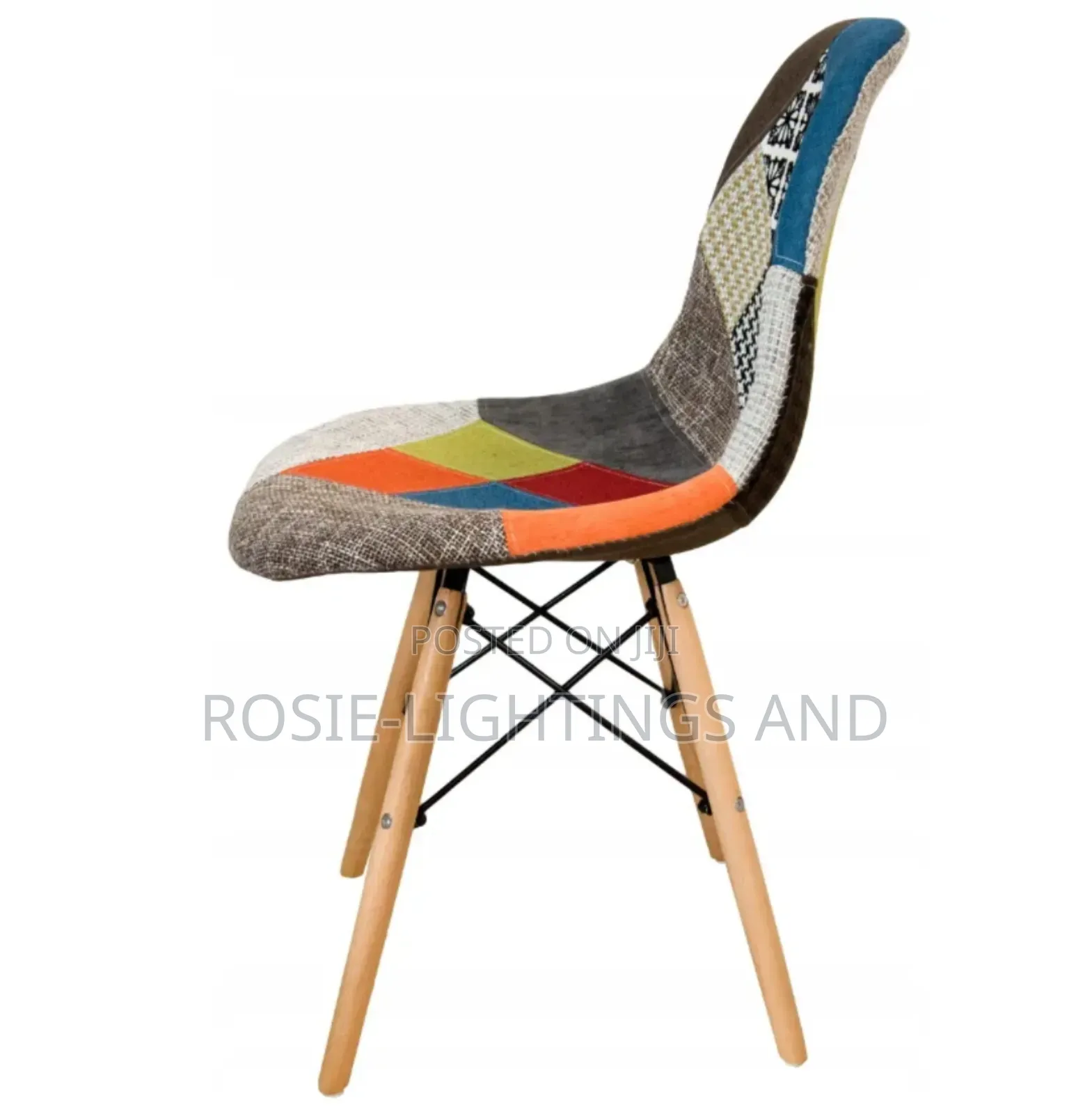 Patchwork Fabric Reading/ Restaurant Chair With Wooden Legs