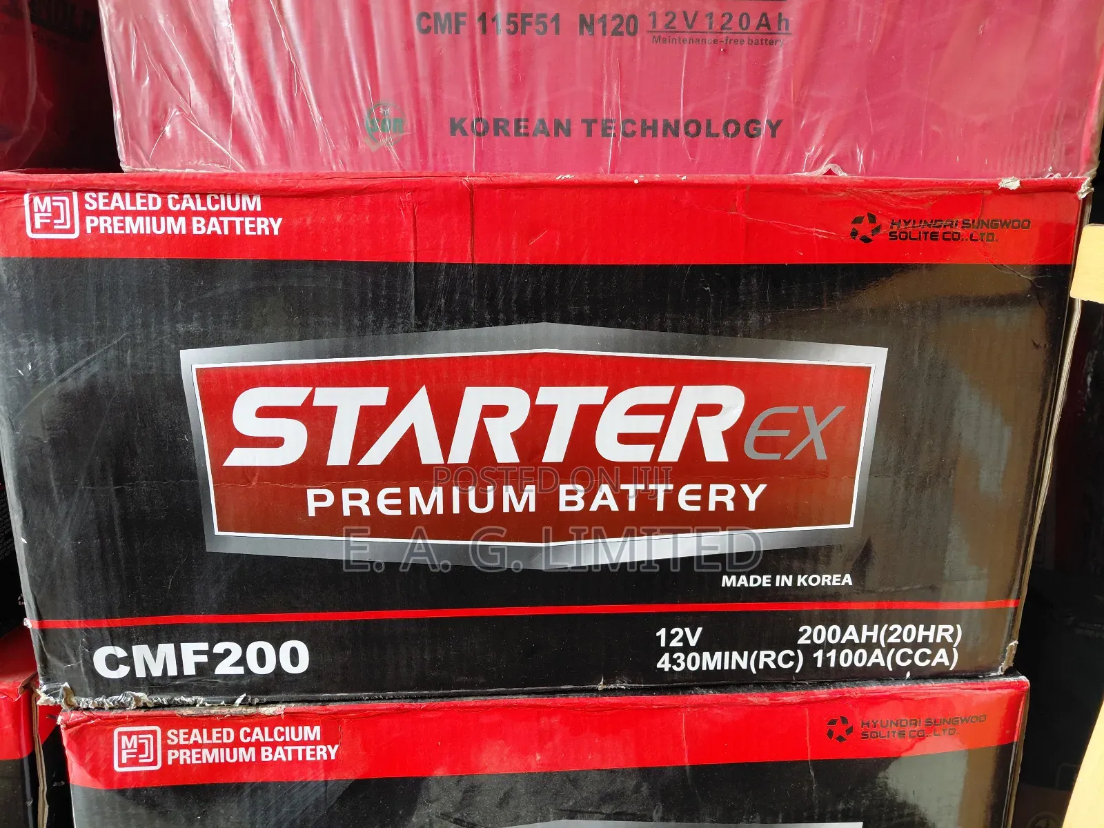 Starter Ex Premium Battery, Cmf200 Model 12v 200ah Madein Korea.