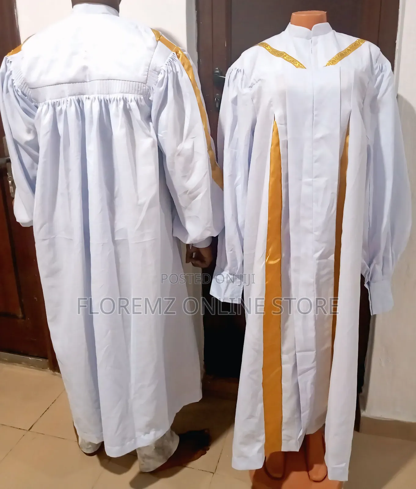 Elegant White and Gold Church Robes for Rent