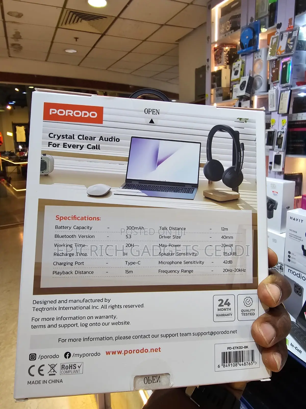 Porodo Office Laptop Wireless Headphone With External Mic