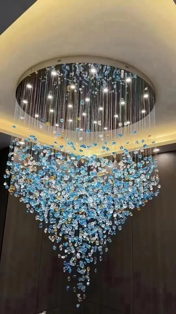 Luxury Large Blue Clear Crystal Stone Chandelier