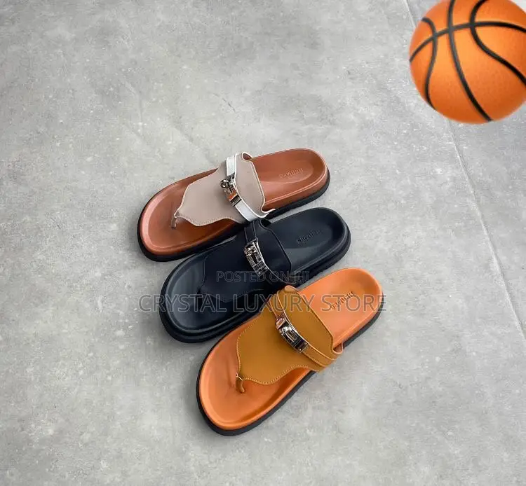 Hermes Quality Luxury Genuine Leather Men Slides