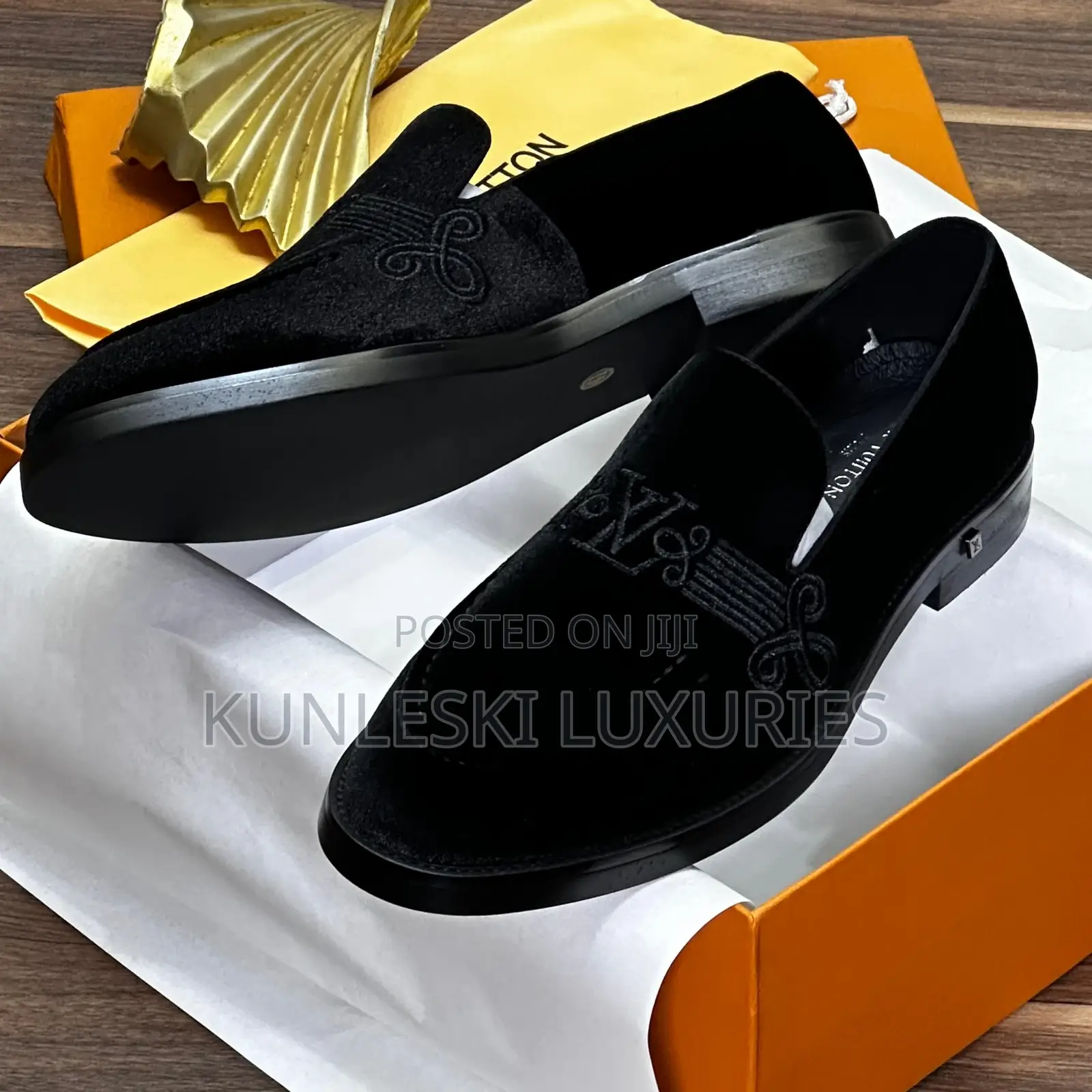 Original Louis Vuitton Leather Velvet Loafers Shoes