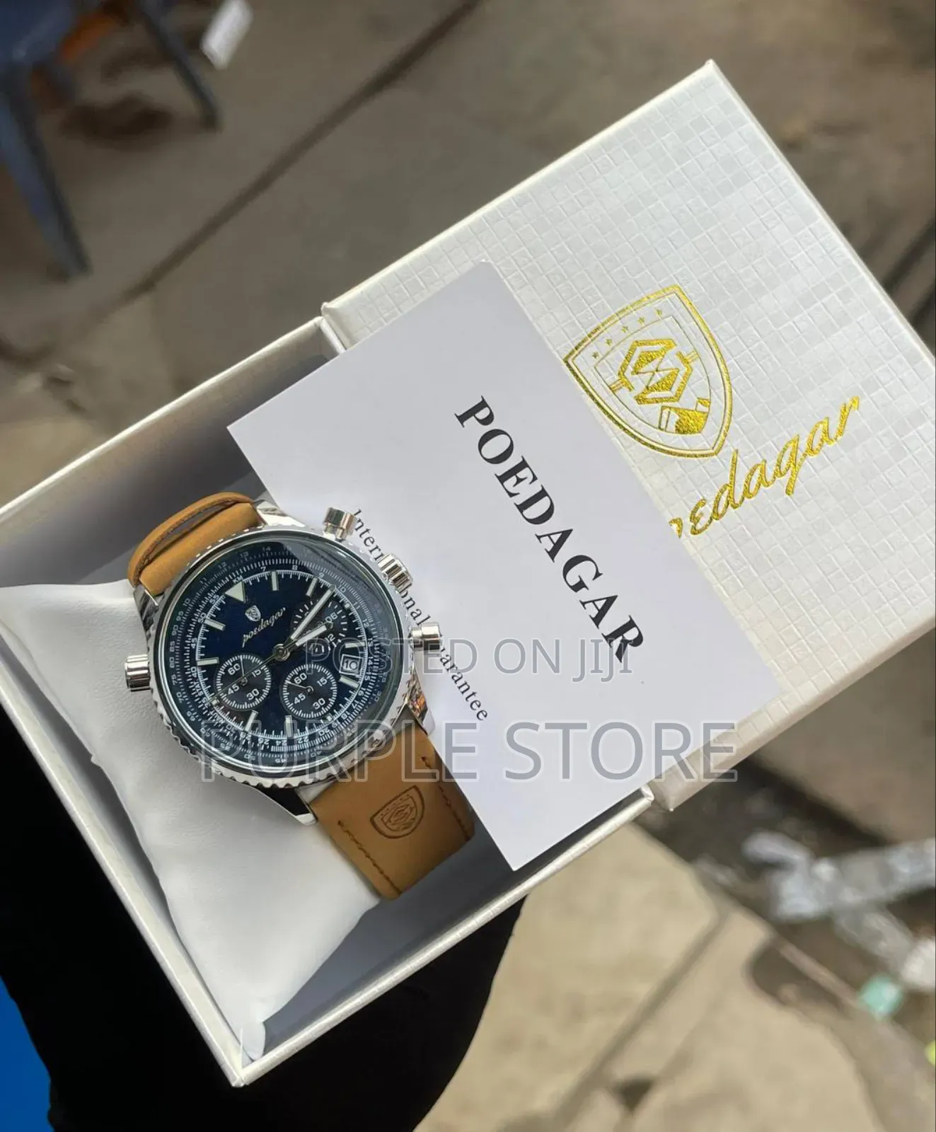 Poedagar Suede Leather Chronograph Wristwatch