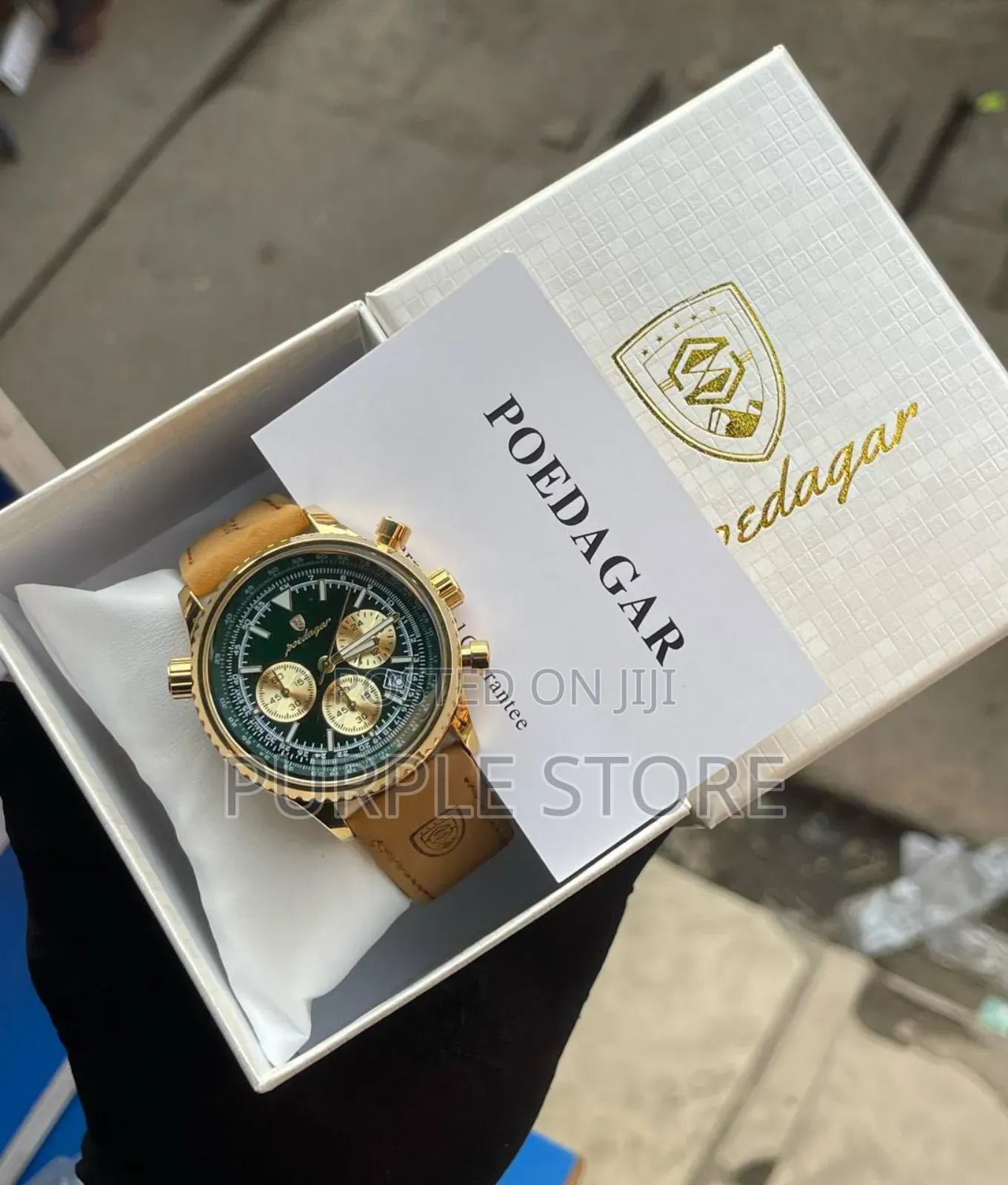 Poedagar Suede Leather Chronograph Wristwatch