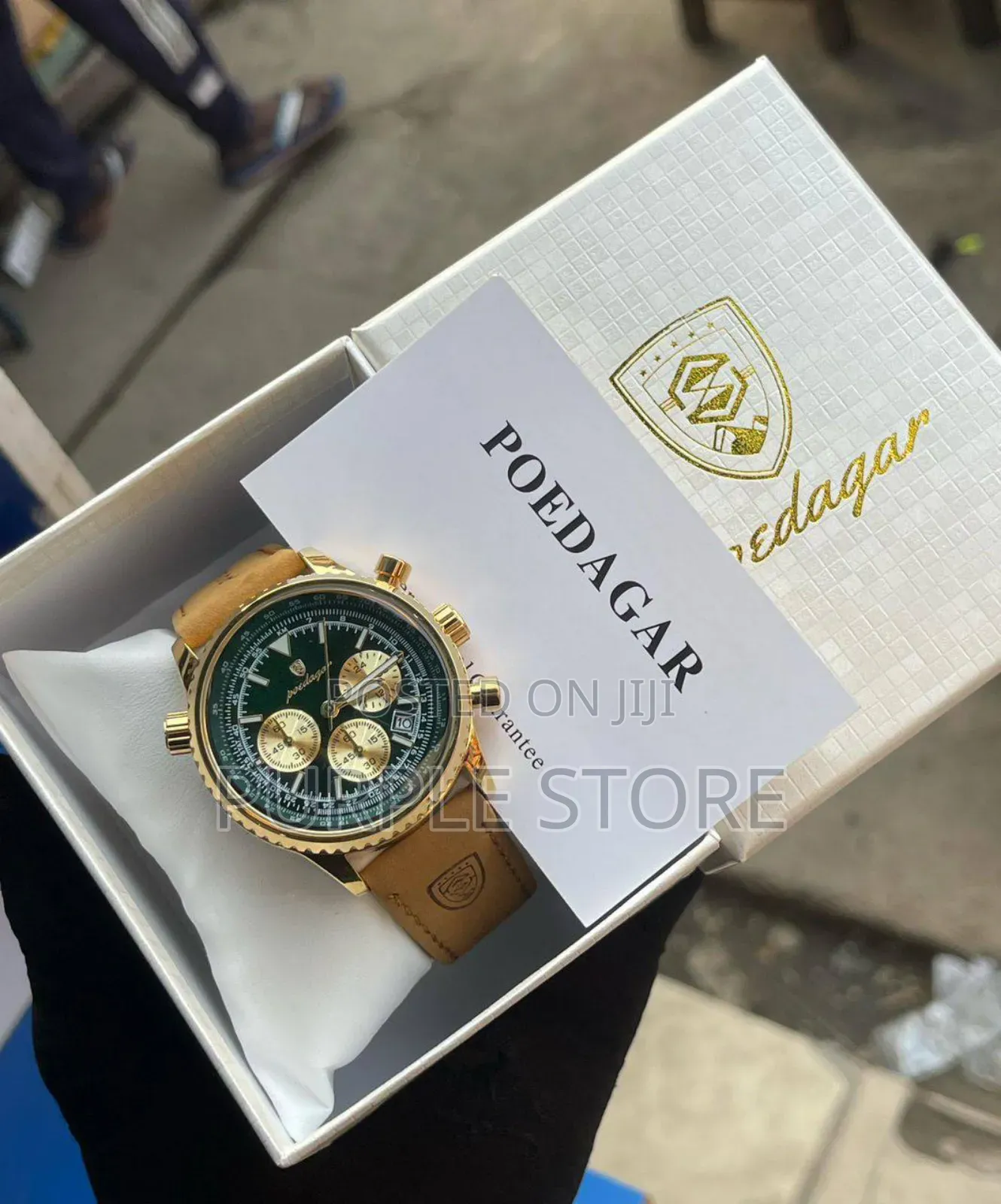 Poedagar Suede Leather Chronograph Wristwatch