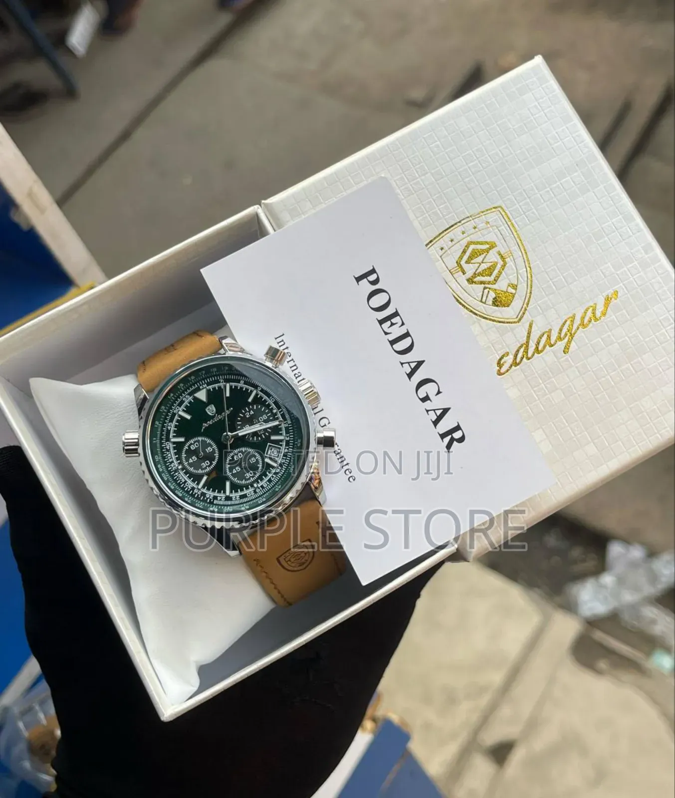 Poedagar Suede Leather Chronograph Wristwatch
