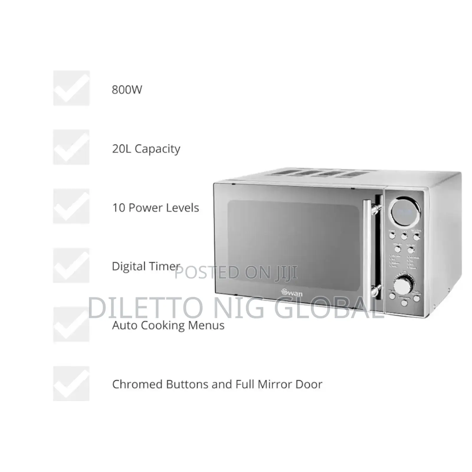 Swan Digital Solo Microwave With 10 Power Levels, 20 Litre