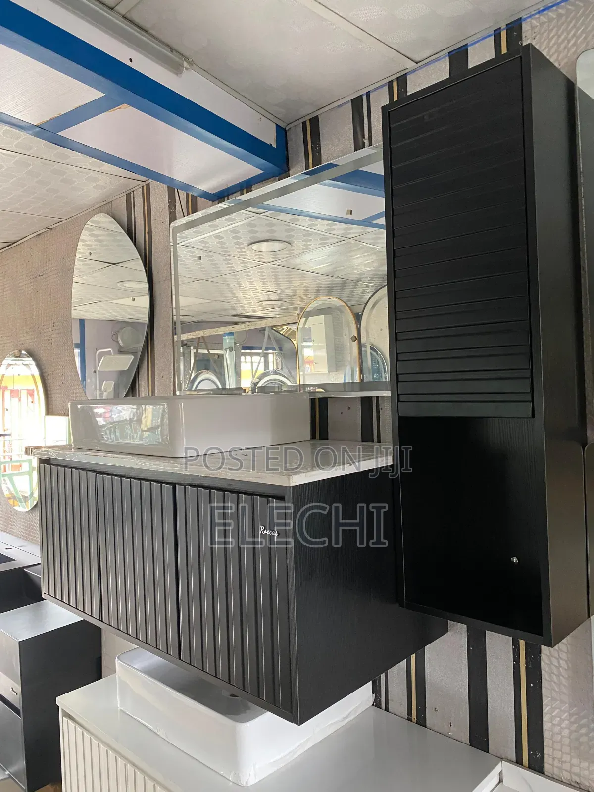 Black Cabinet Basin With Led Mirror Bathroom