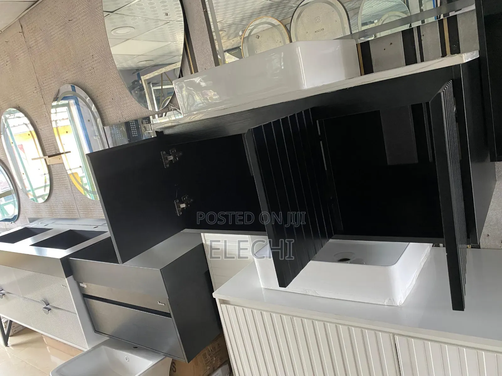 Black Cabinet Basin With Led Mirror Bathroom