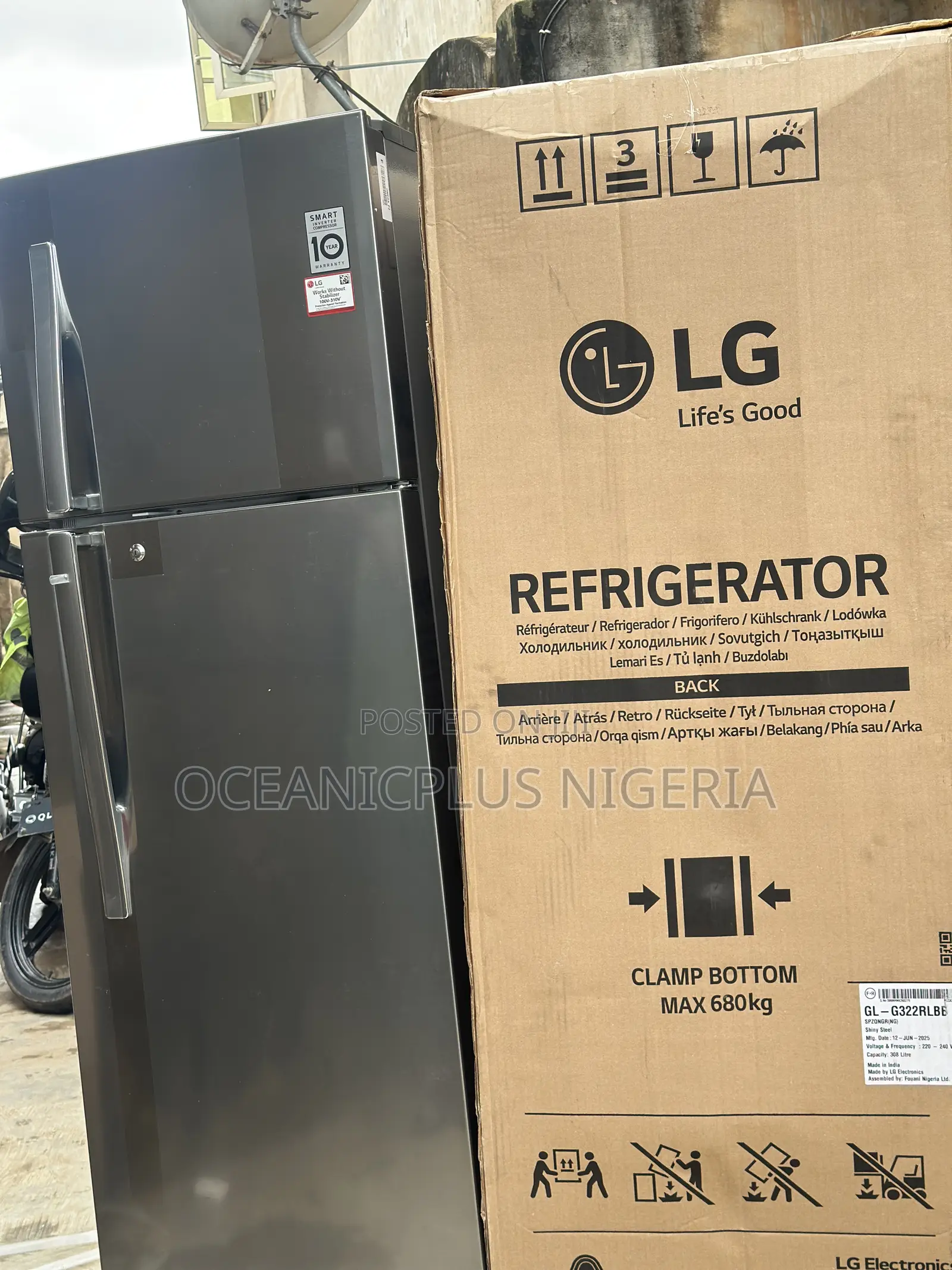 High Tech Lg 308l Non Frost Double Door Refrigerator (Ref 322rlbn)