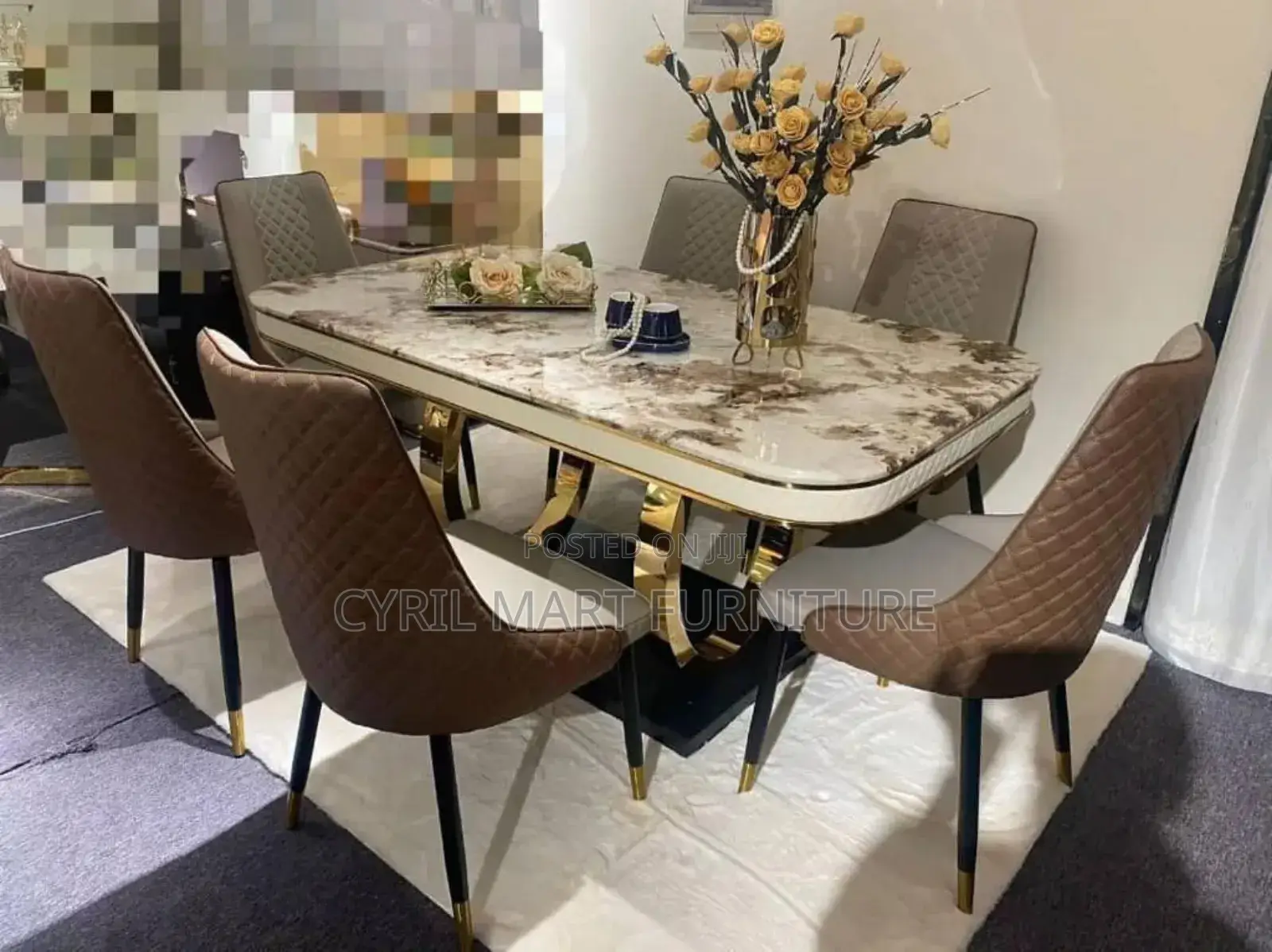 Six 6 Seater Turkish Dining Table Marble Gold  