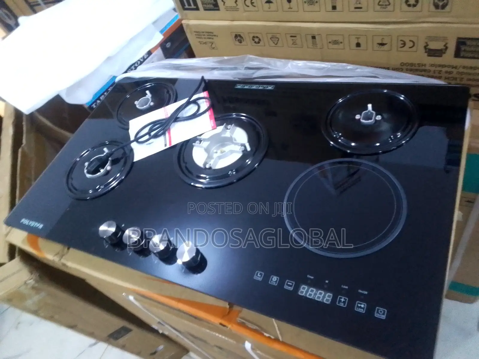 Polystar 4 Burner + 1 Hot Plate Built-in Gas Hob With Tempered Glass