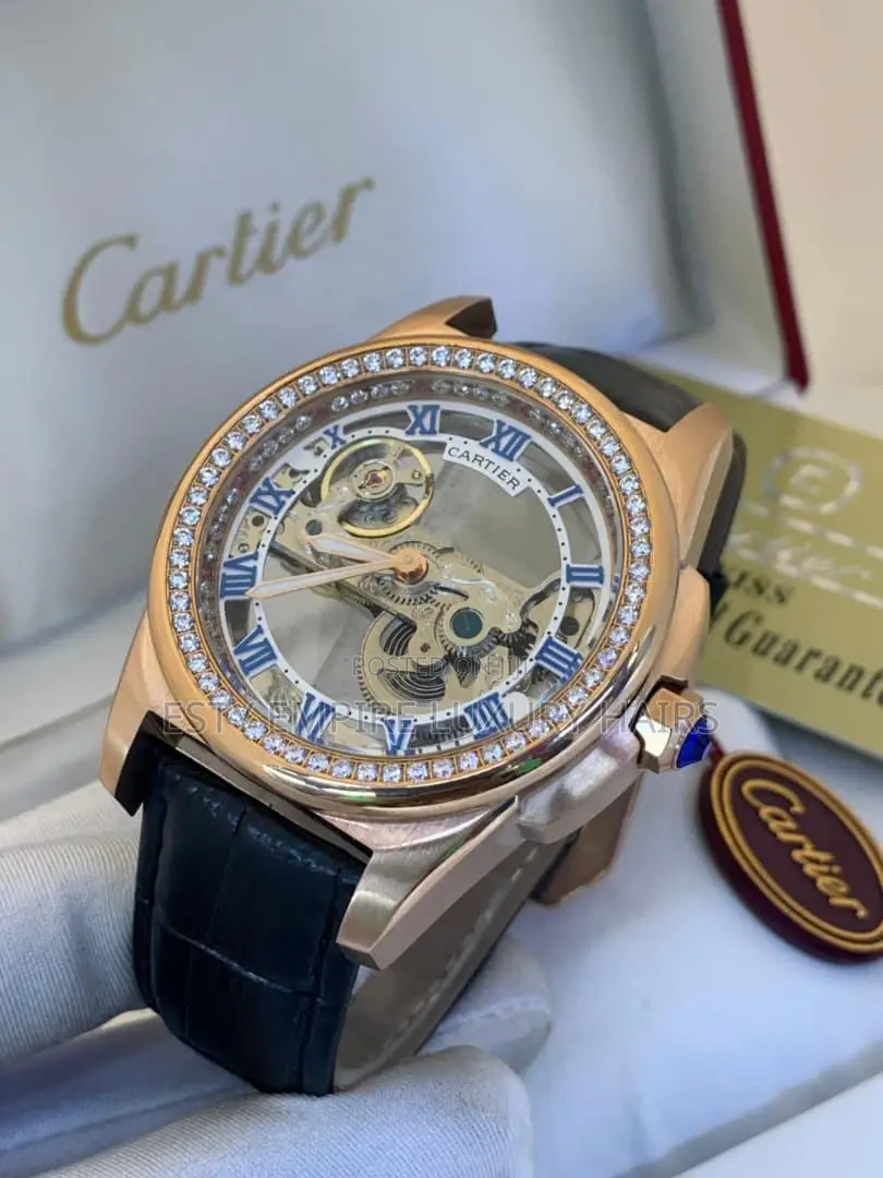 Cartier Automatic Engine Black Strap Wristwatch