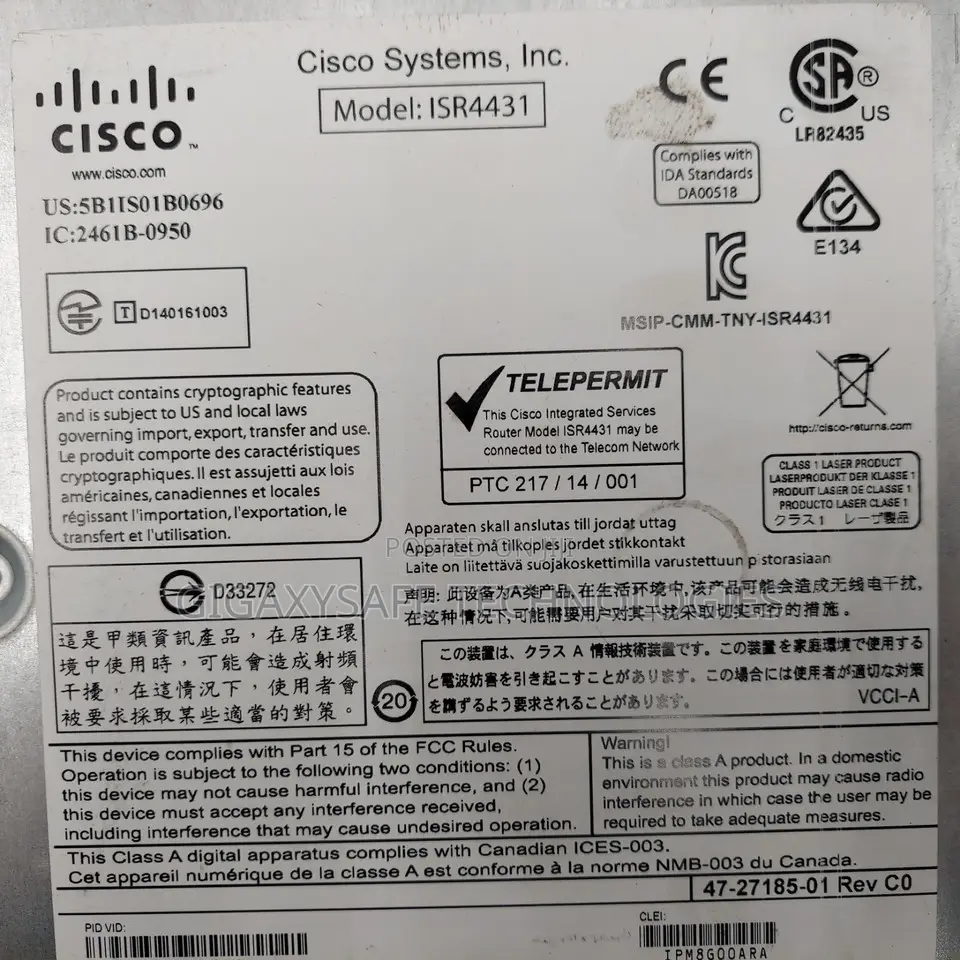 Ciscoisr4431/K94431router,Gigabitethernet,4gbram,8gb