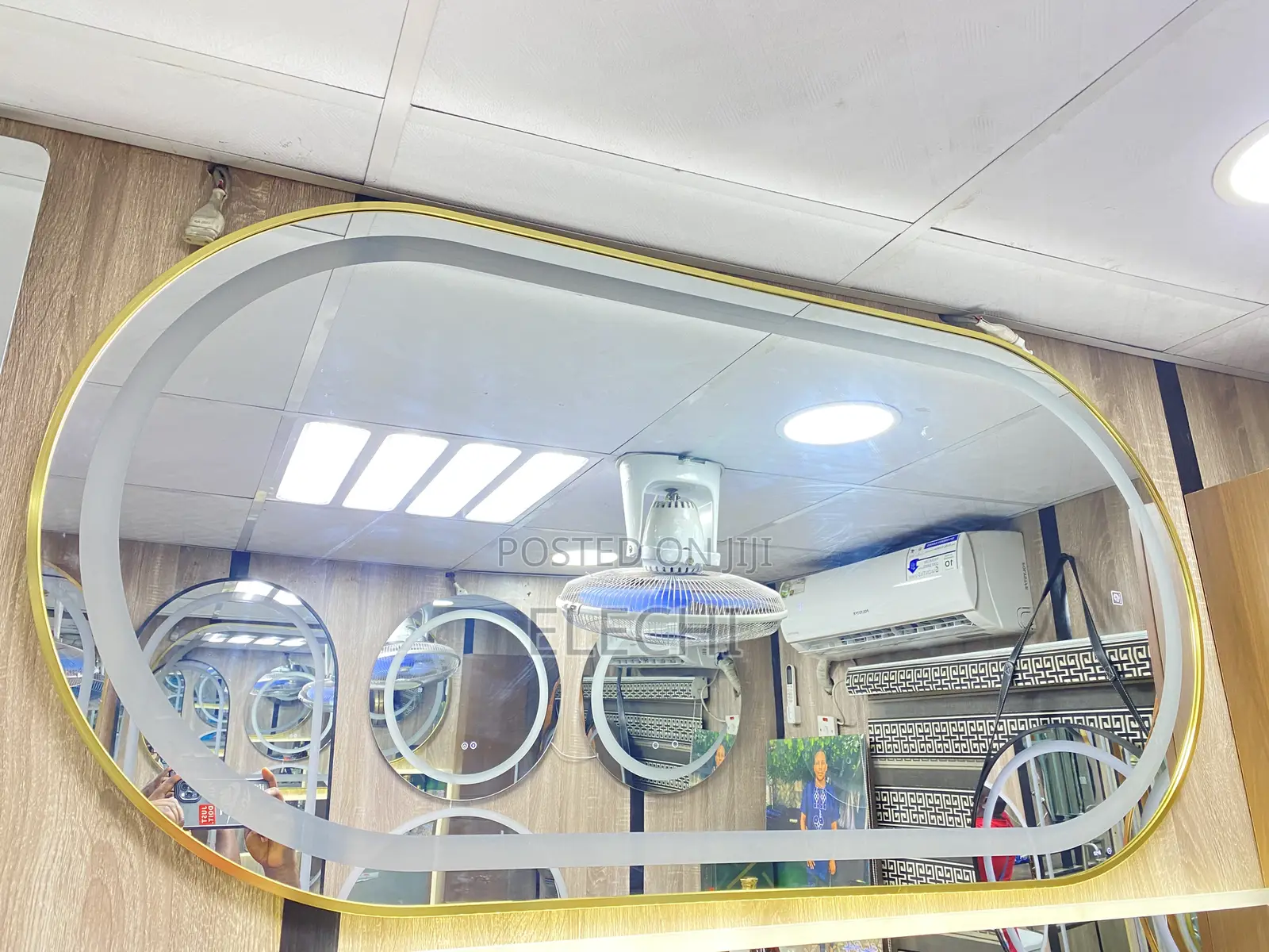 140/70cm Gold Frame Led Mirror