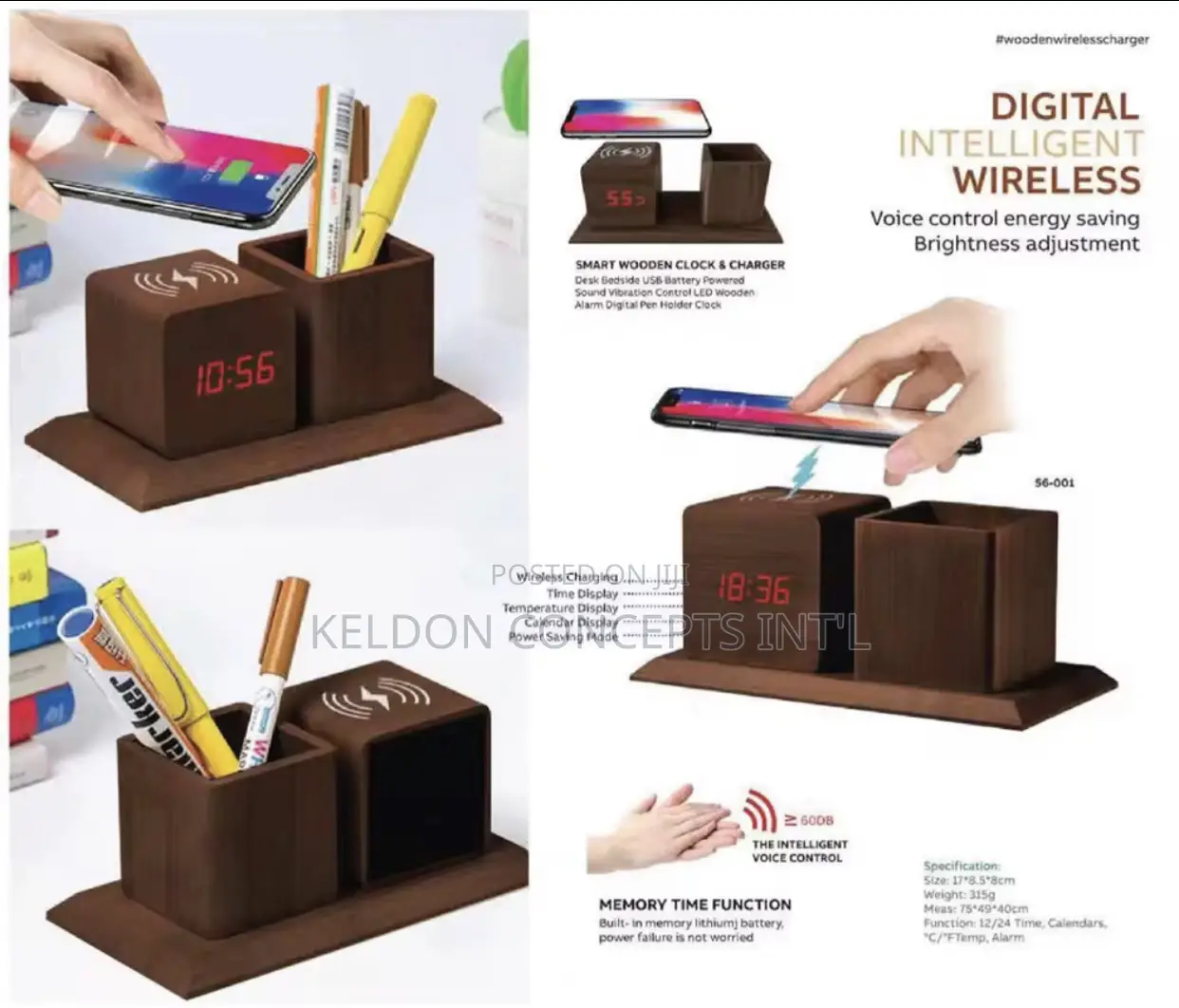 Wooden Wireless Charger Pen Holder and Clock Moq: 12pcs