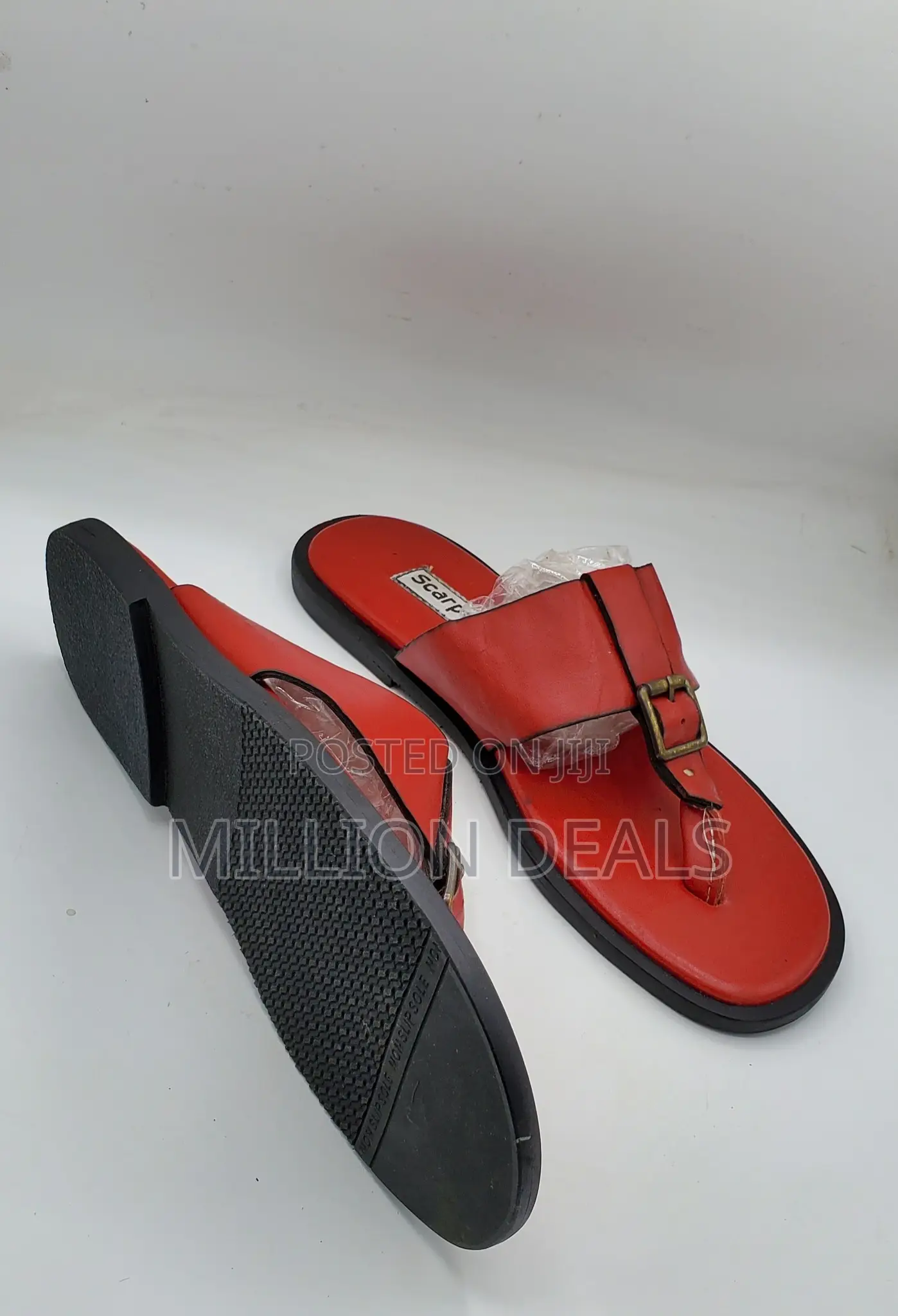 Classic Well Made Men Leather Slippers Red 42