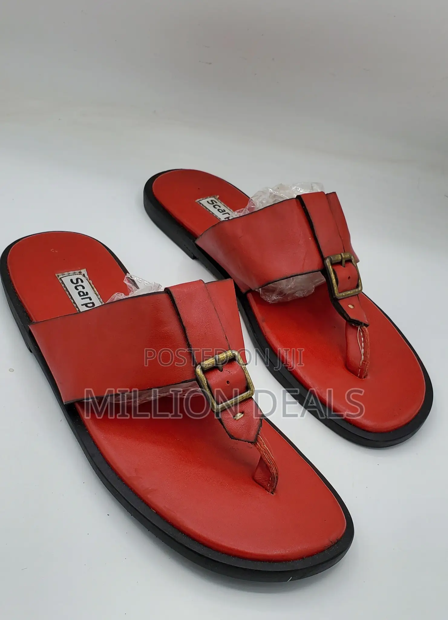 Classic Well Made Men Leather Slippers Red 42