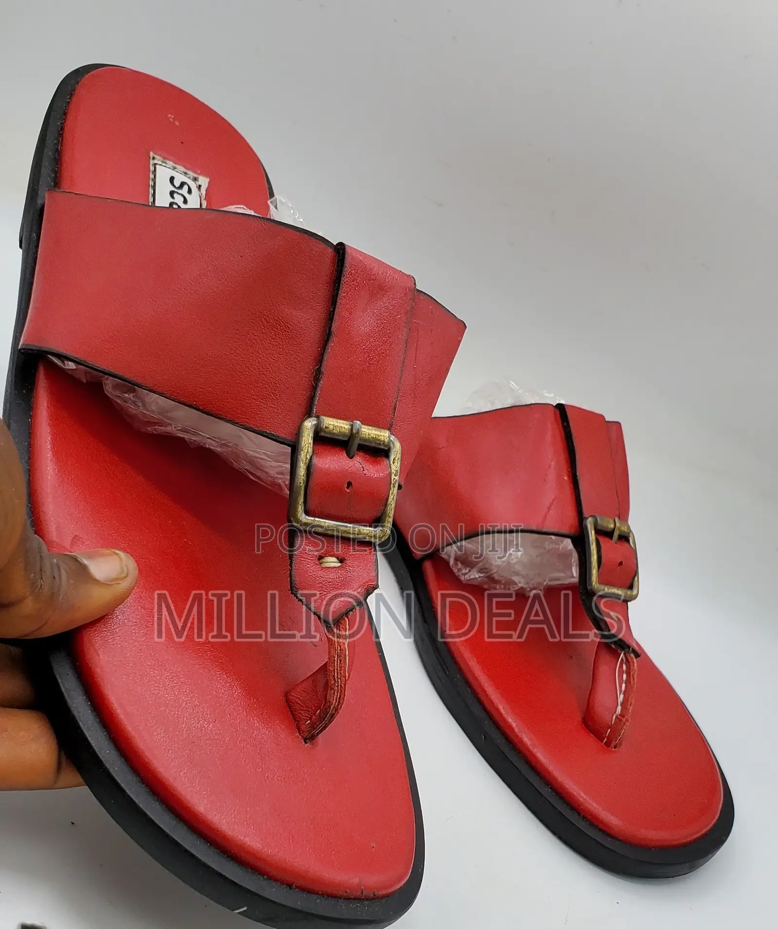 Classic Well Made Men Leather Slippers Red 42