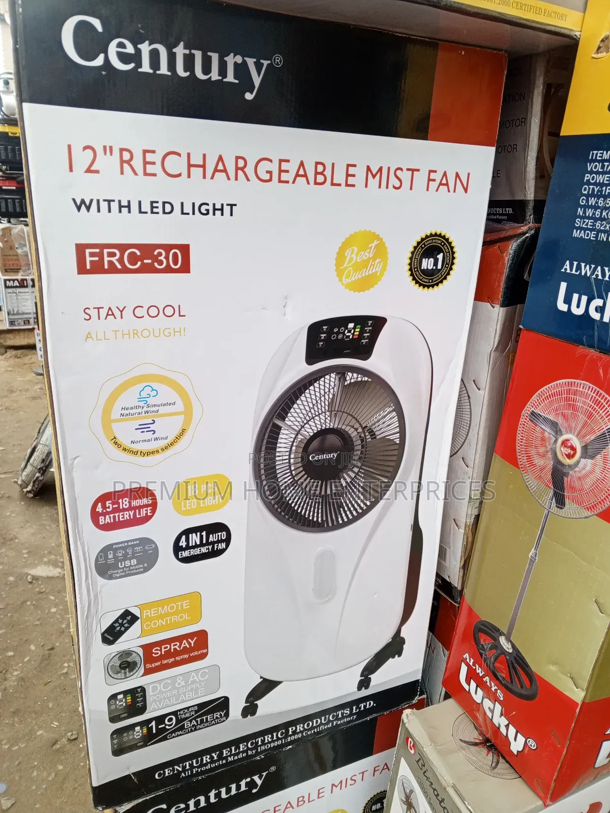 Century 12" Rechargeable Mist Fan With Led Light Remote Control FRC-30