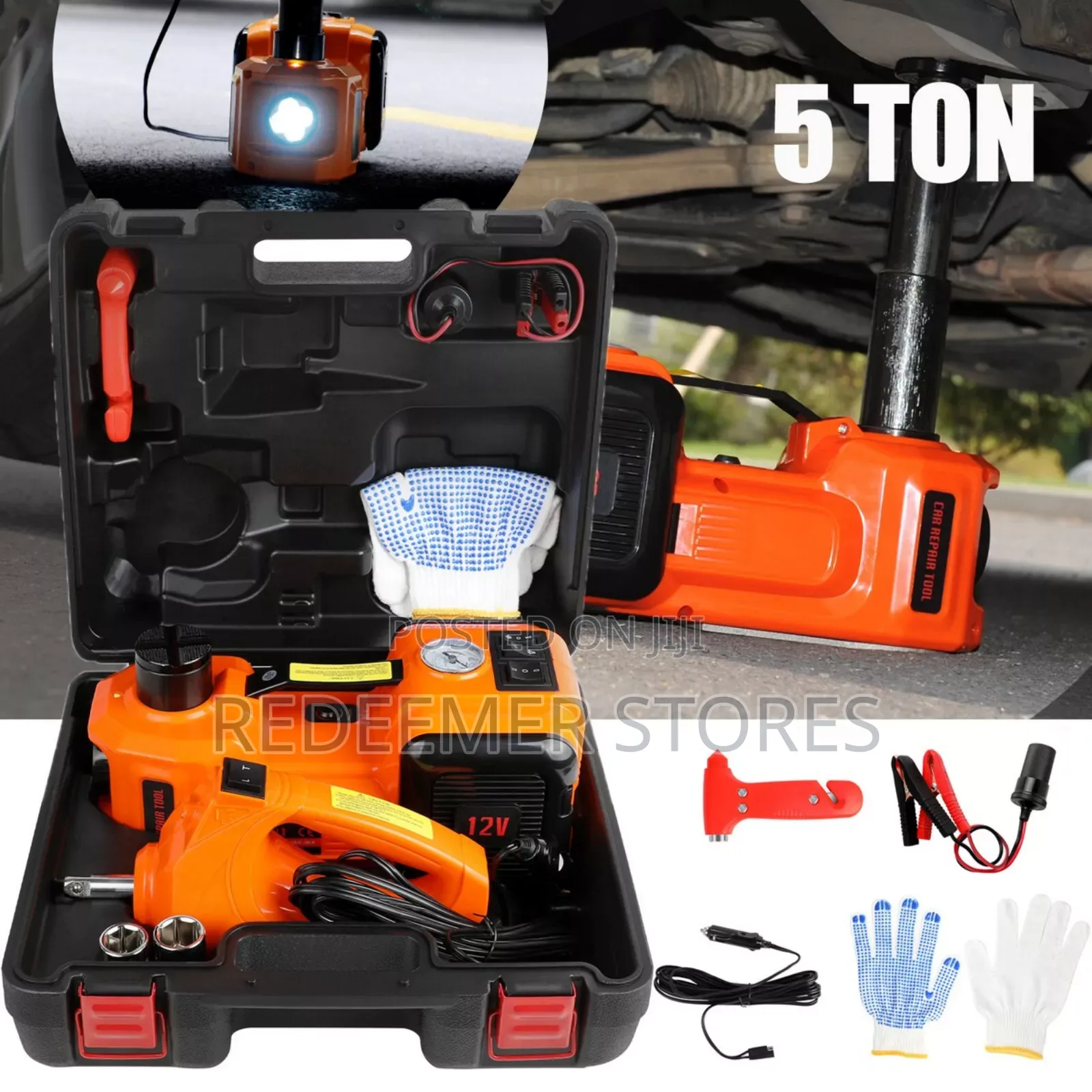 5 Ton Electric Car Jack + Tire Pump + Wrench +Led Light Etc