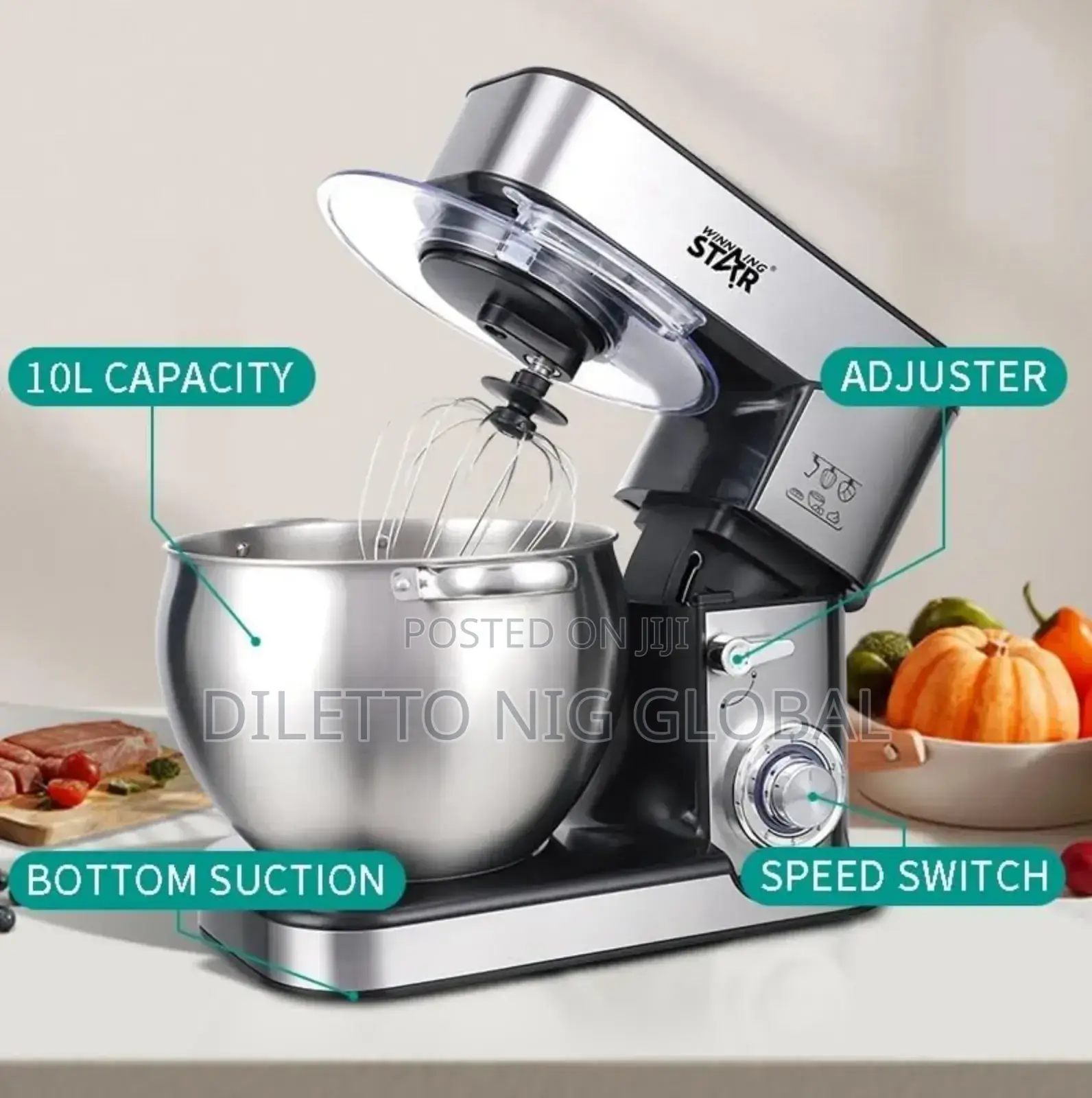 Winning Star 10l Stand Mixer, 6-Speed for Effortless Baking 2000w