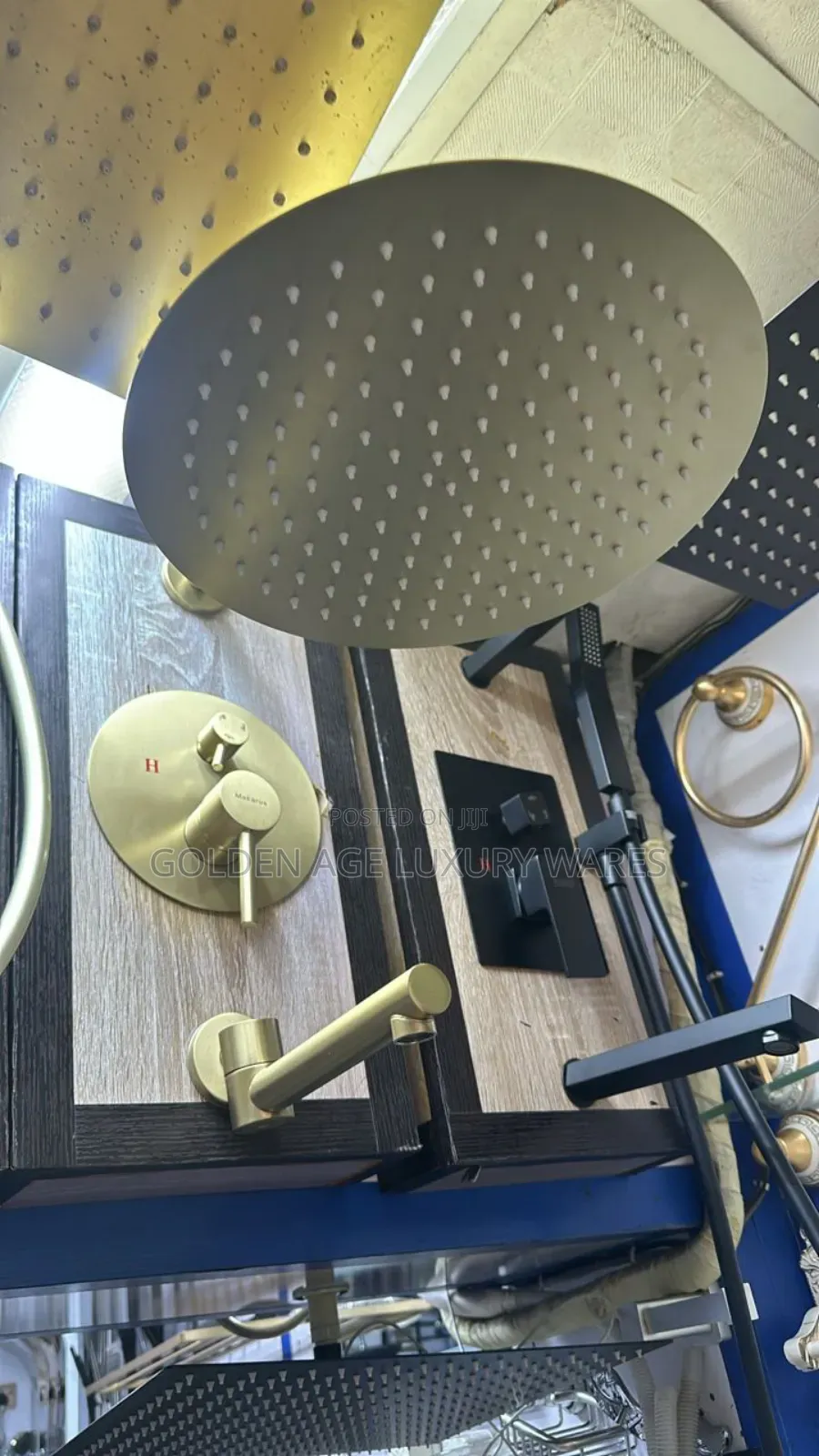 Matte Gold Conduit Shower With Movable Tap Round
