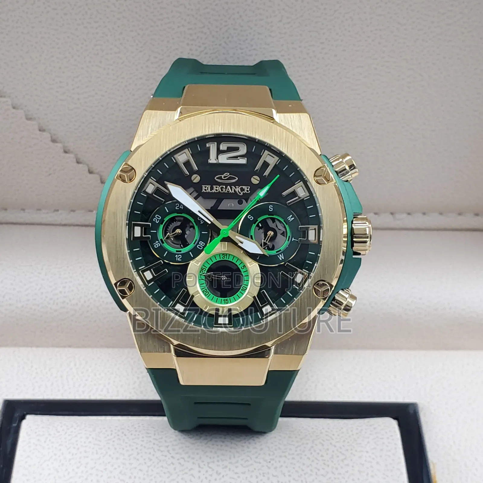 Original Elegance Green Rubber Strap, Chronograph With Blackdial Watch