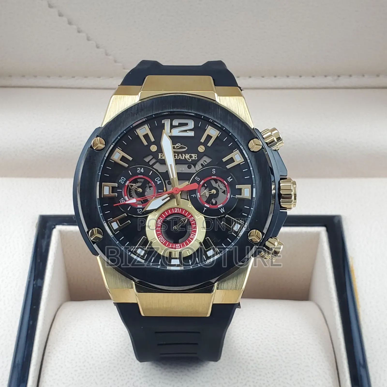 Original Elegance Black Rubber Strap, Chronograph, Withblack Dialwatch