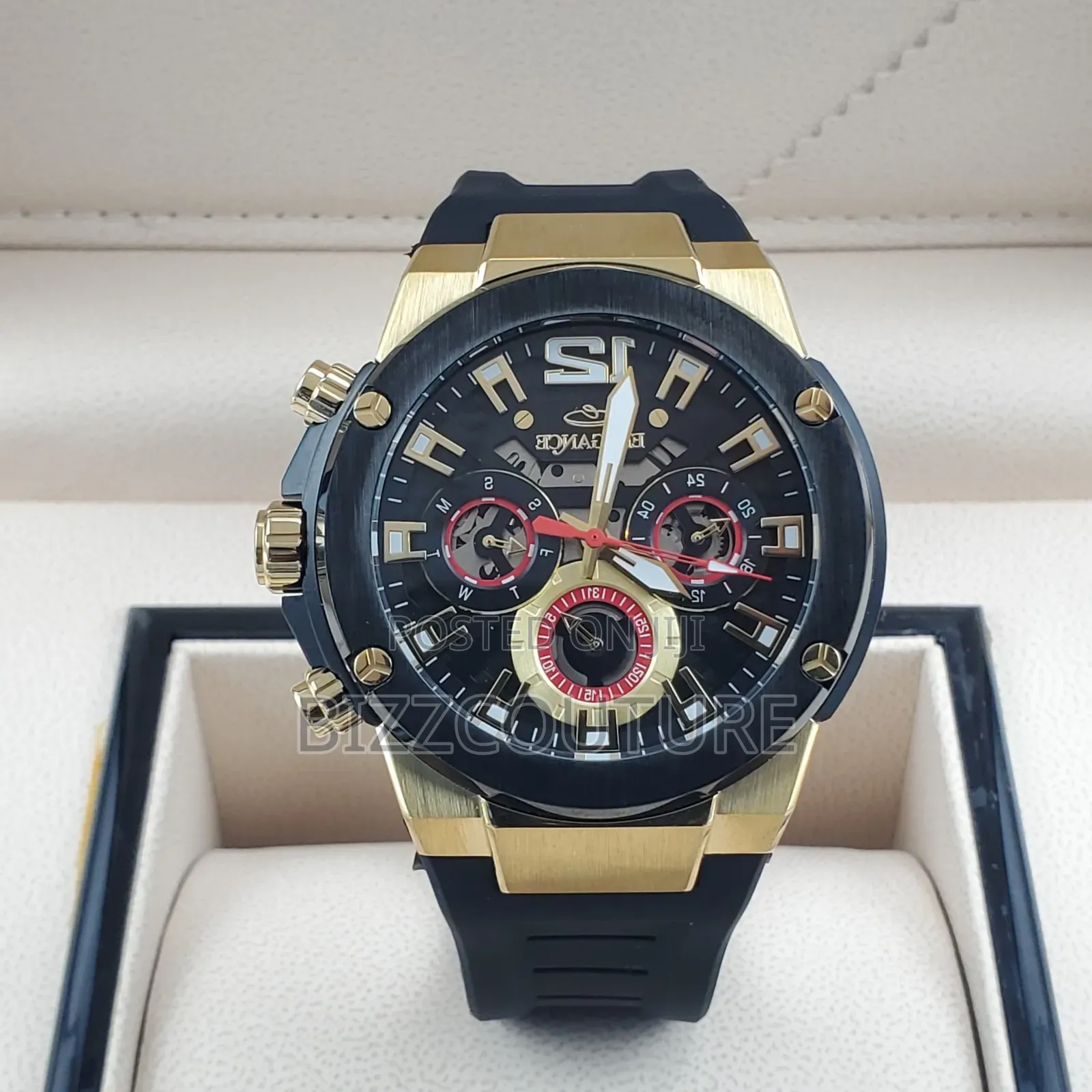 Original Elegance Black Rubber Strap, Chronograph, Withblack Dialwatch